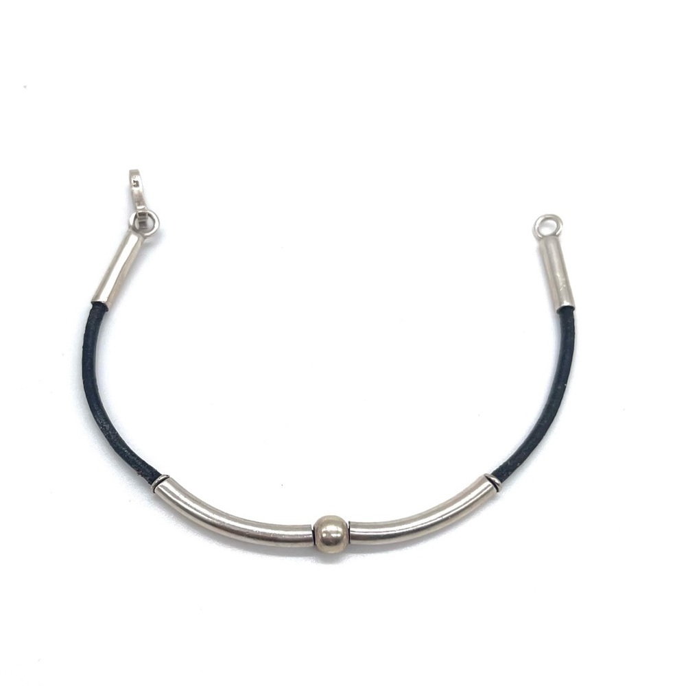 925 Sterling Silver and Leather Tube Bracelet - Picture 2 of 4